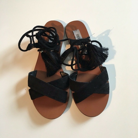 Steve Madden Shoes - Steve Madden Black Ankle Wrap Sandals Tie Up Size